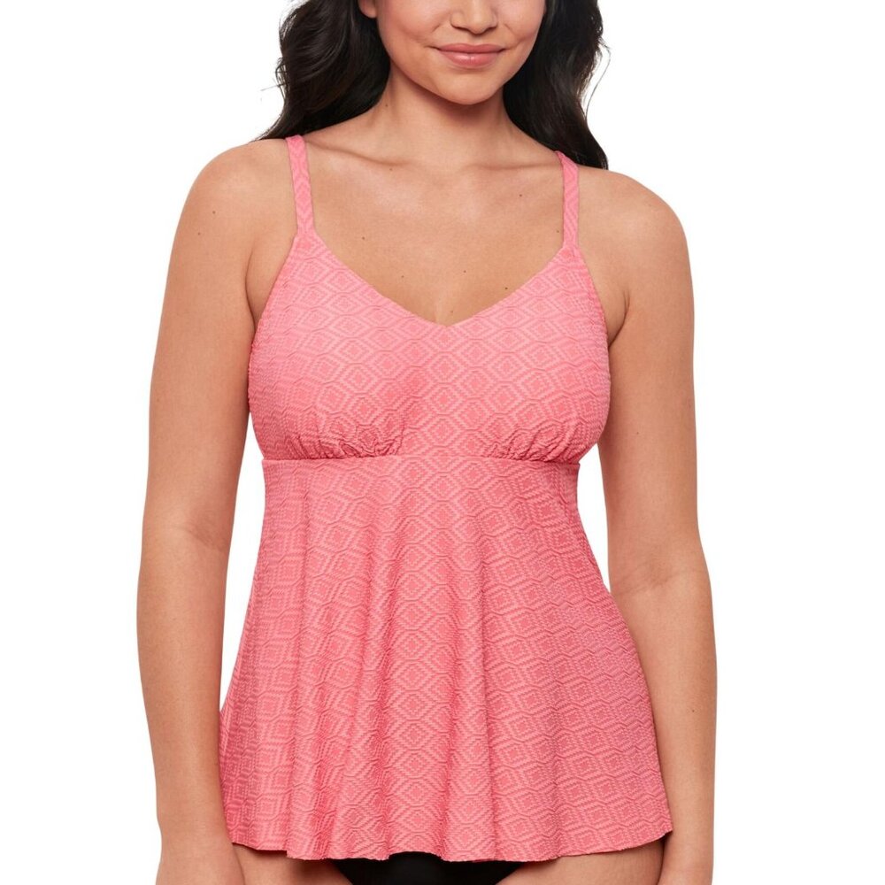 NWT Swim Solutions Textured Underwire Tankini Top Swim 806766 Guava Pink 16